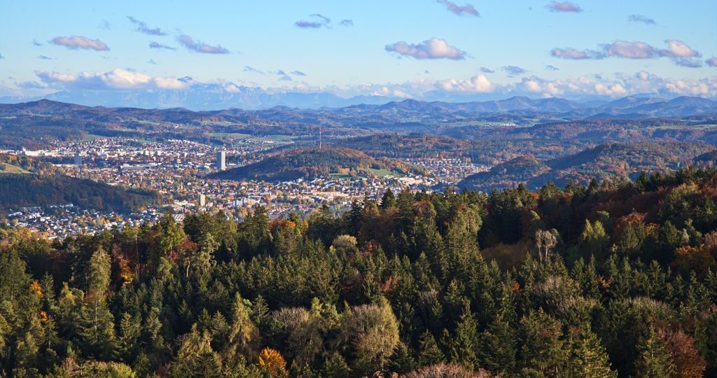 Grandioser Blick über das herbstliche Winterthur vom Irchelturm aus